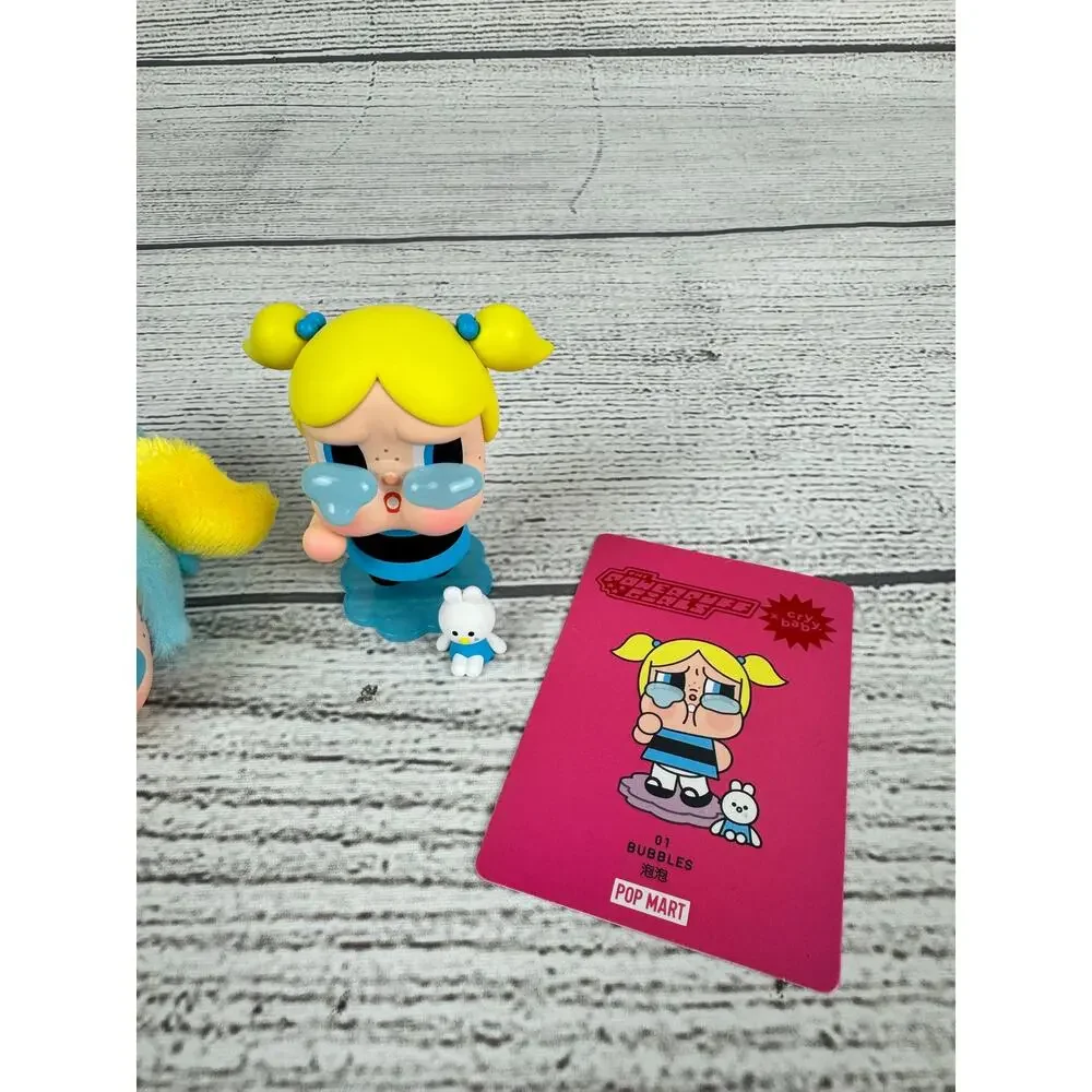 Popmart Cry Baby x Powerpuff Girls Bubbles Figurine And Plush Keychain Set
